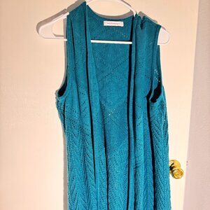 Allison Daley Sleeveless Open-Knit Cardigan Vest – Teal, Size Medium